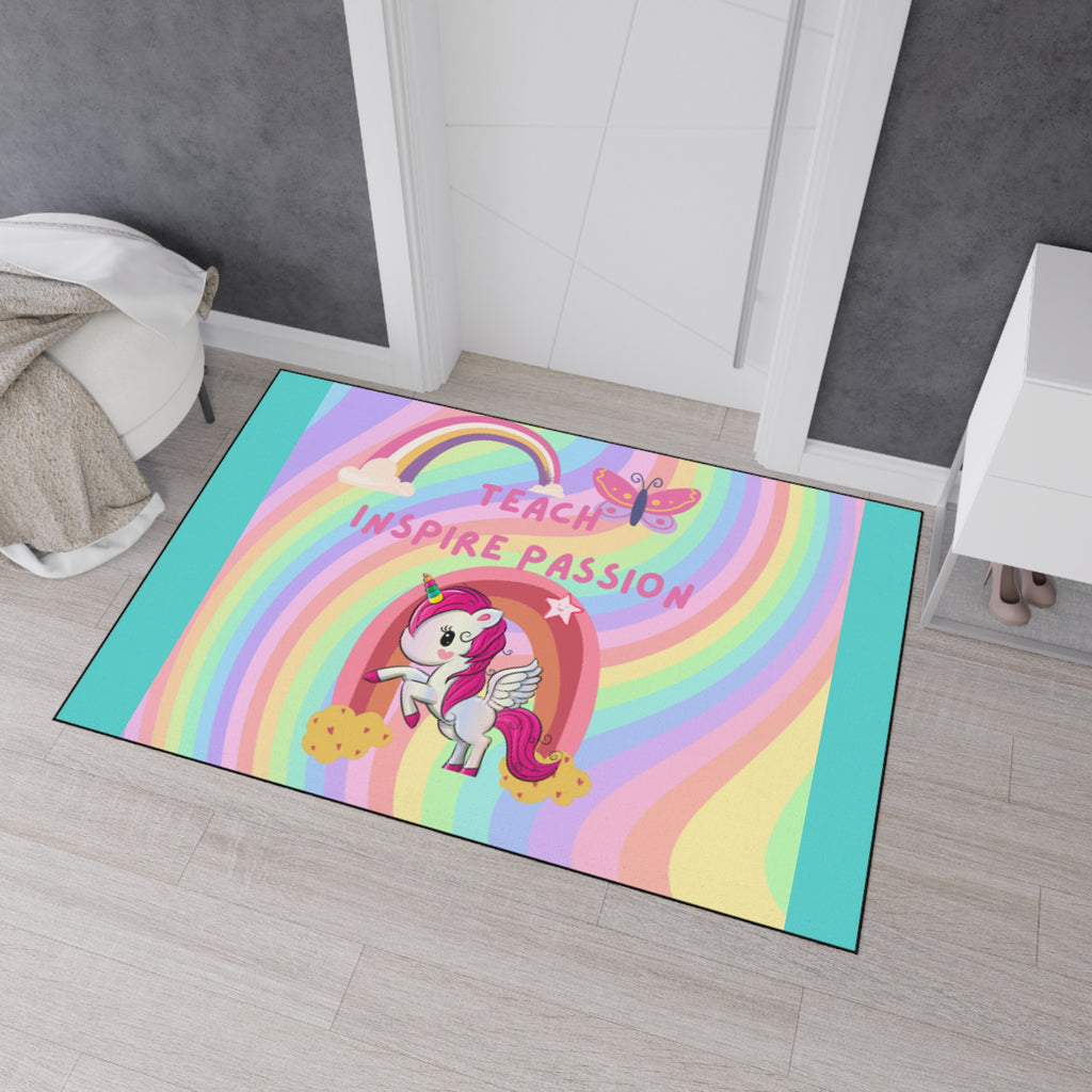 Teach Inspire Passion Unicorn Rainbow Floor Mat