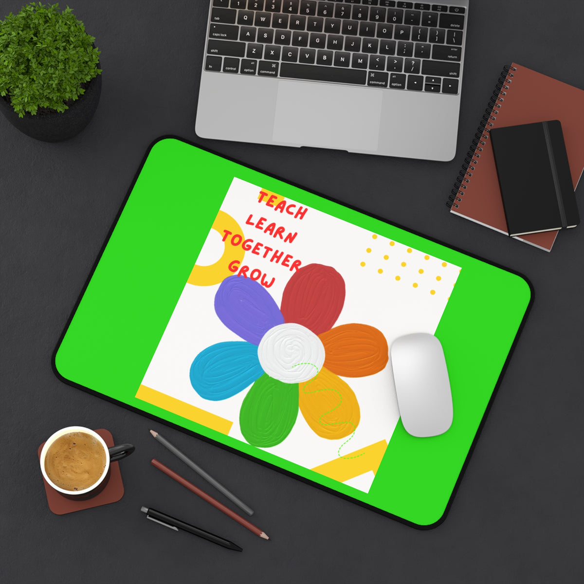 Teach Learn Grow Colorful Flower Desk Mat