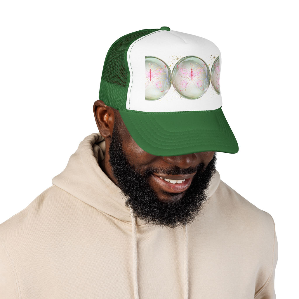 Pink Trucker Hat with Pastel Mushroom Moon Design
