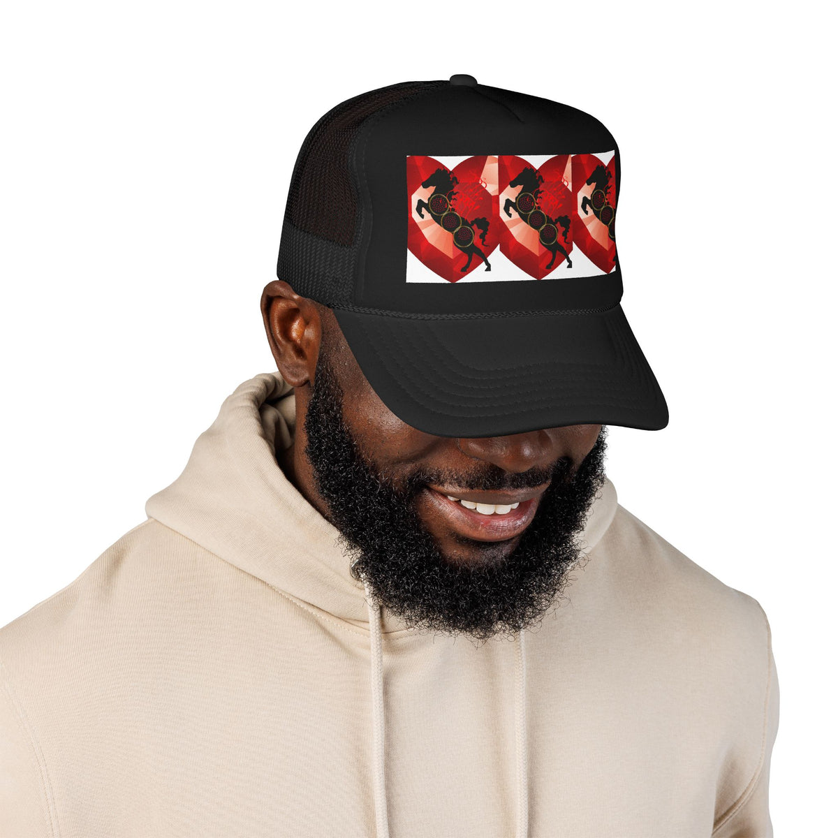 Foam Trucker Hat with Red Saxophone Heart Design