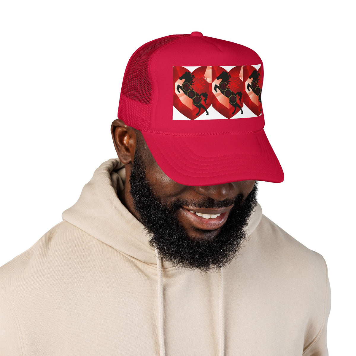 Foam Trucker Hat with Red Saxophone Heart Design