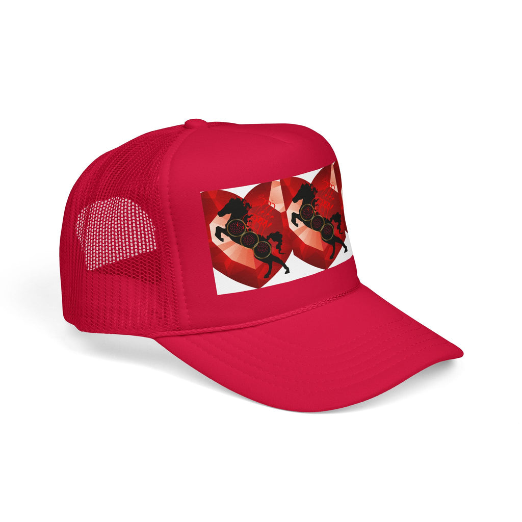 Foam Trucker Hat with Red Saxophone Heart Design