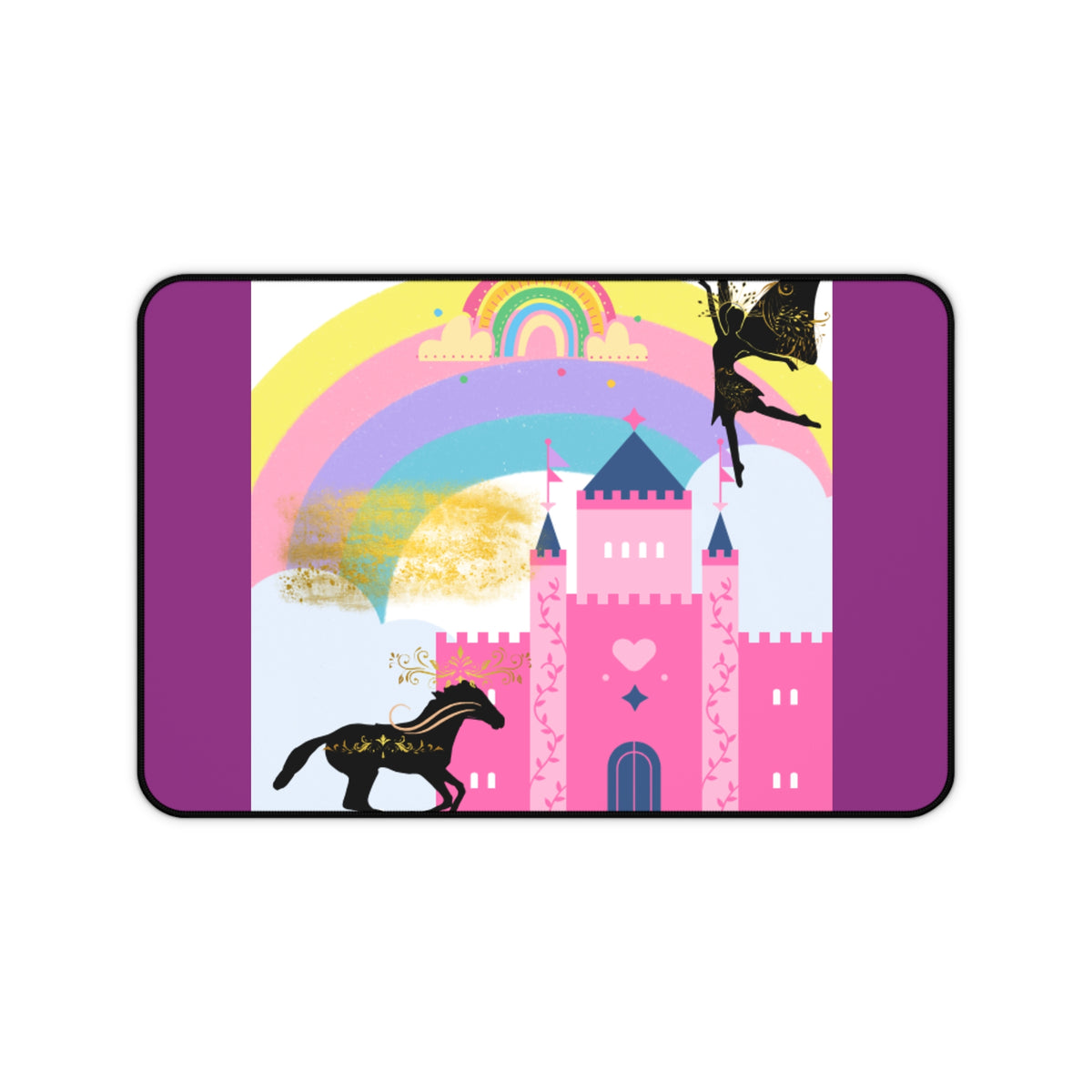 Magical Rainbow Castle Desk Mat with Black Horses