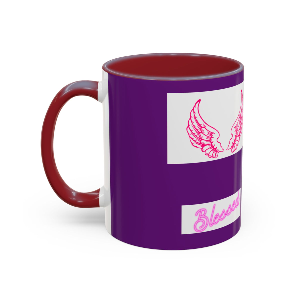 Pink Angel Wings Accent Coffee Mug — Feminine Wing Pattern Ceramic Mug (11/15 oz)