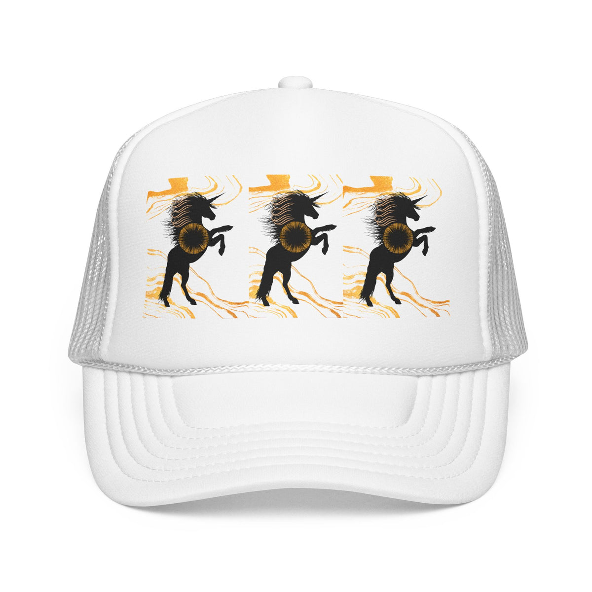 Black Foam Trucker Hat with Dancing Horse Print