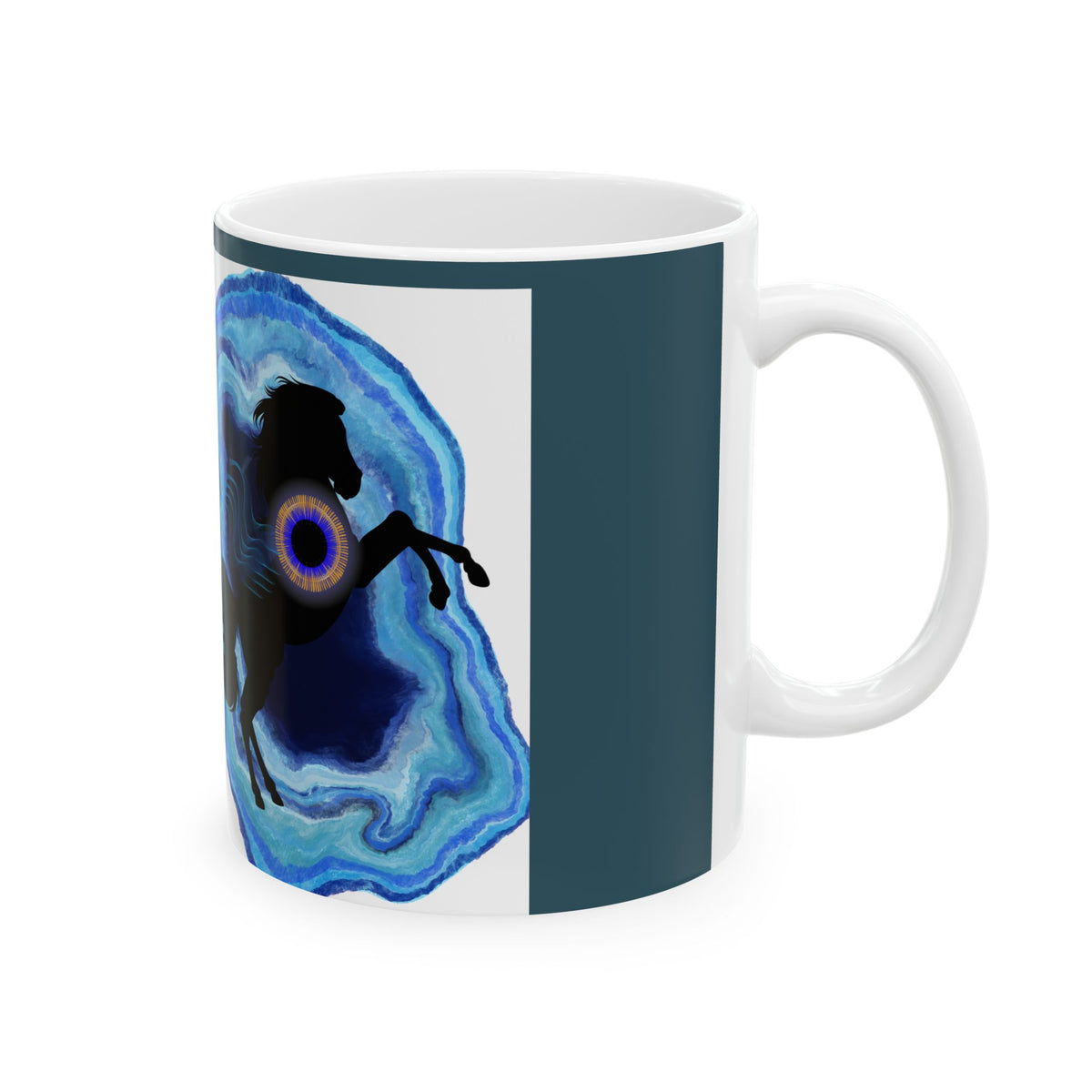 Mystical Black Cat and Blue Agate Ceramic Mug