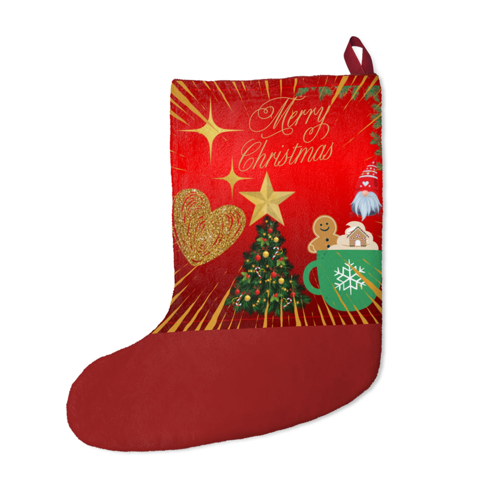 Merry Christmas Holiday Stocking with Christmas Tree and Gingerbread Design