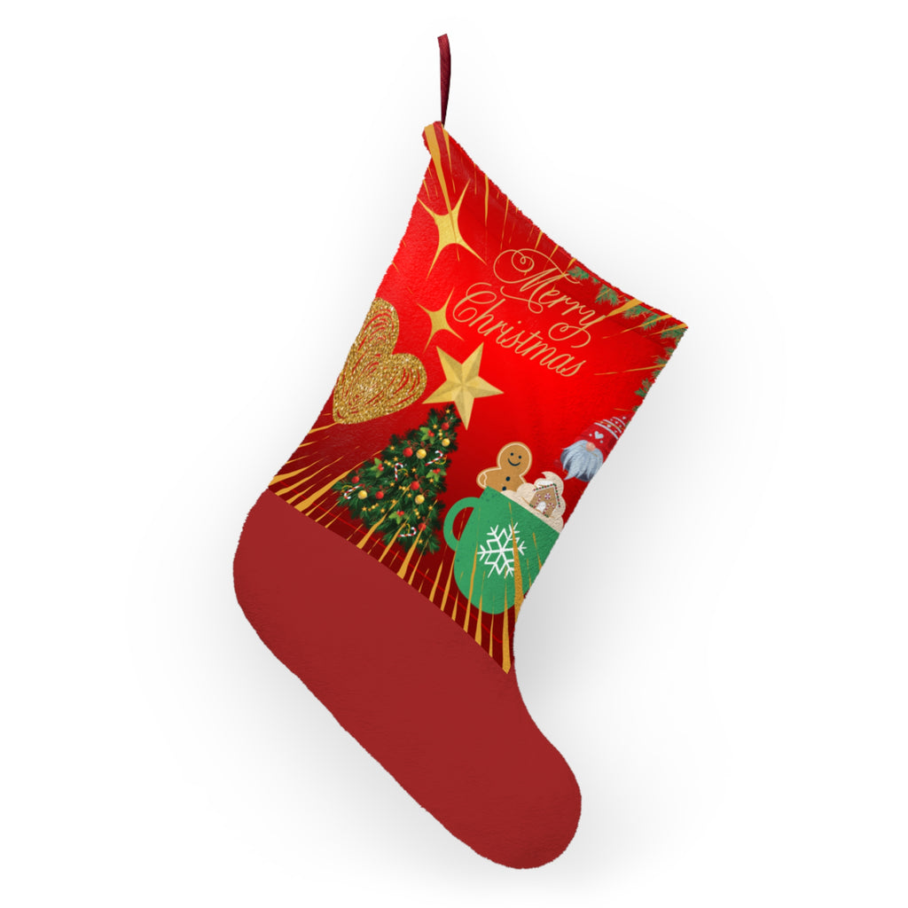 Merry Christmas Holiday Stocking with Christmas Tree and Gingerbread Design