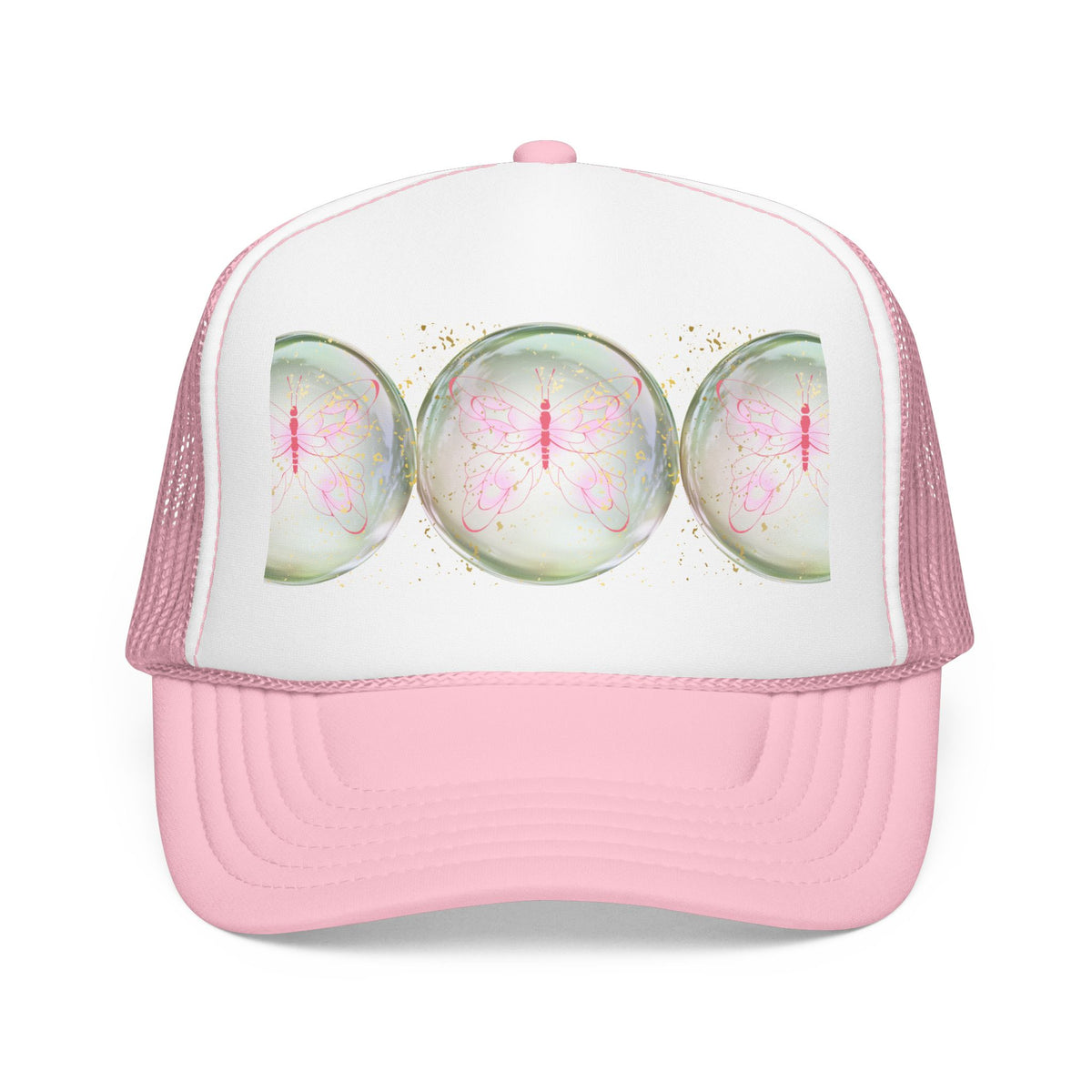 Pink Trucker Hat with Pastel Mushroom Moon Design