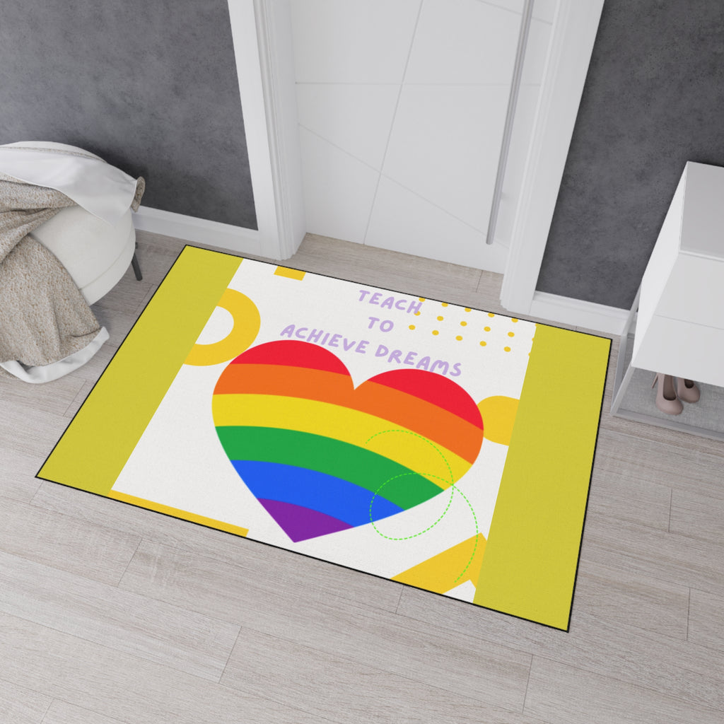 Teach to Achieve Dreams Rainbow Heart Floor Mat