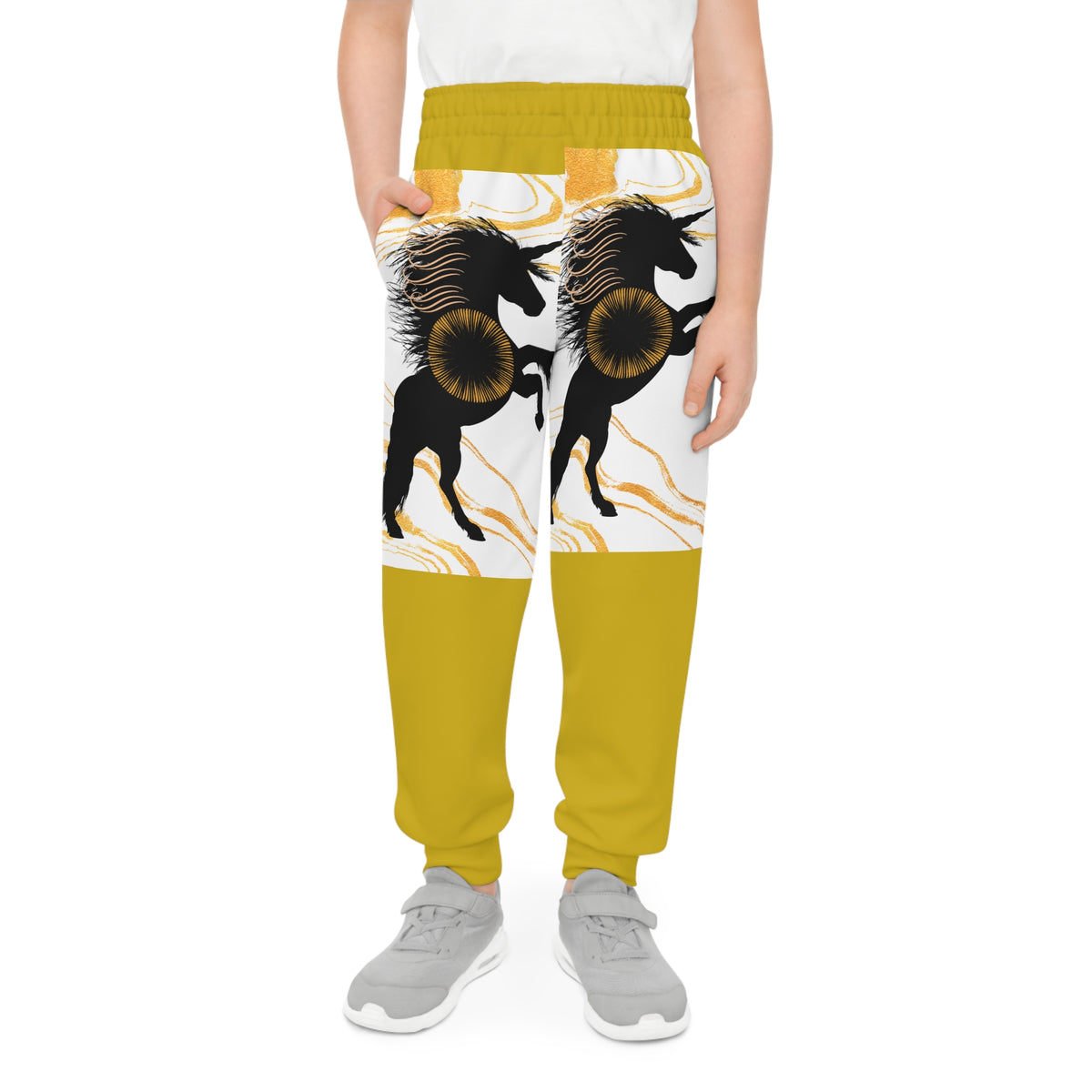 Youth Joggers with Black and Gold Prancing Horse Design