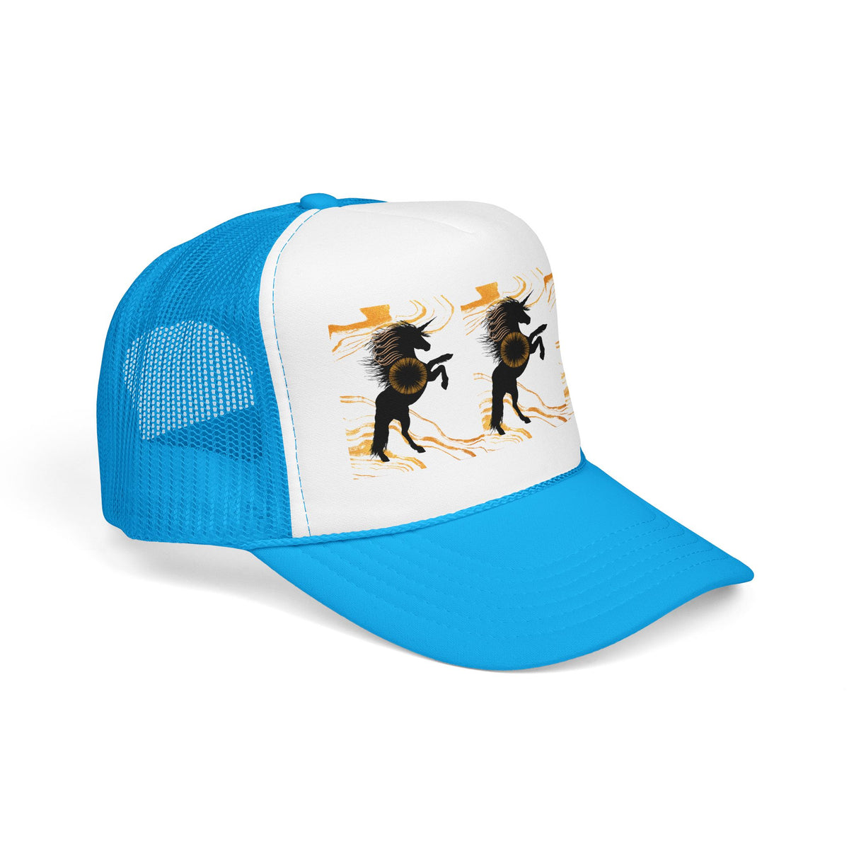 Black Foam Trucker Hat with Dancing Horse Print