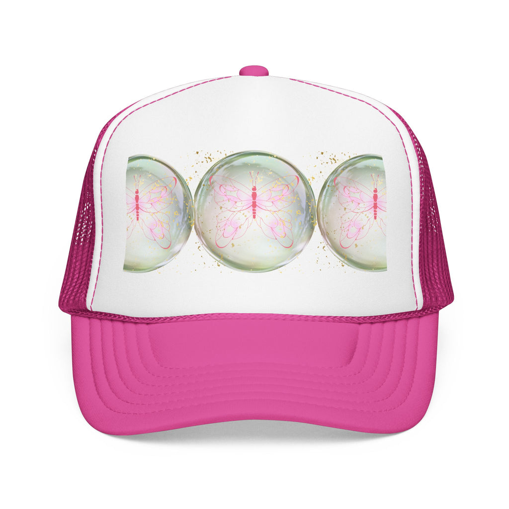 Pink Trucker Hat with Pastel Mushroom Moon Design