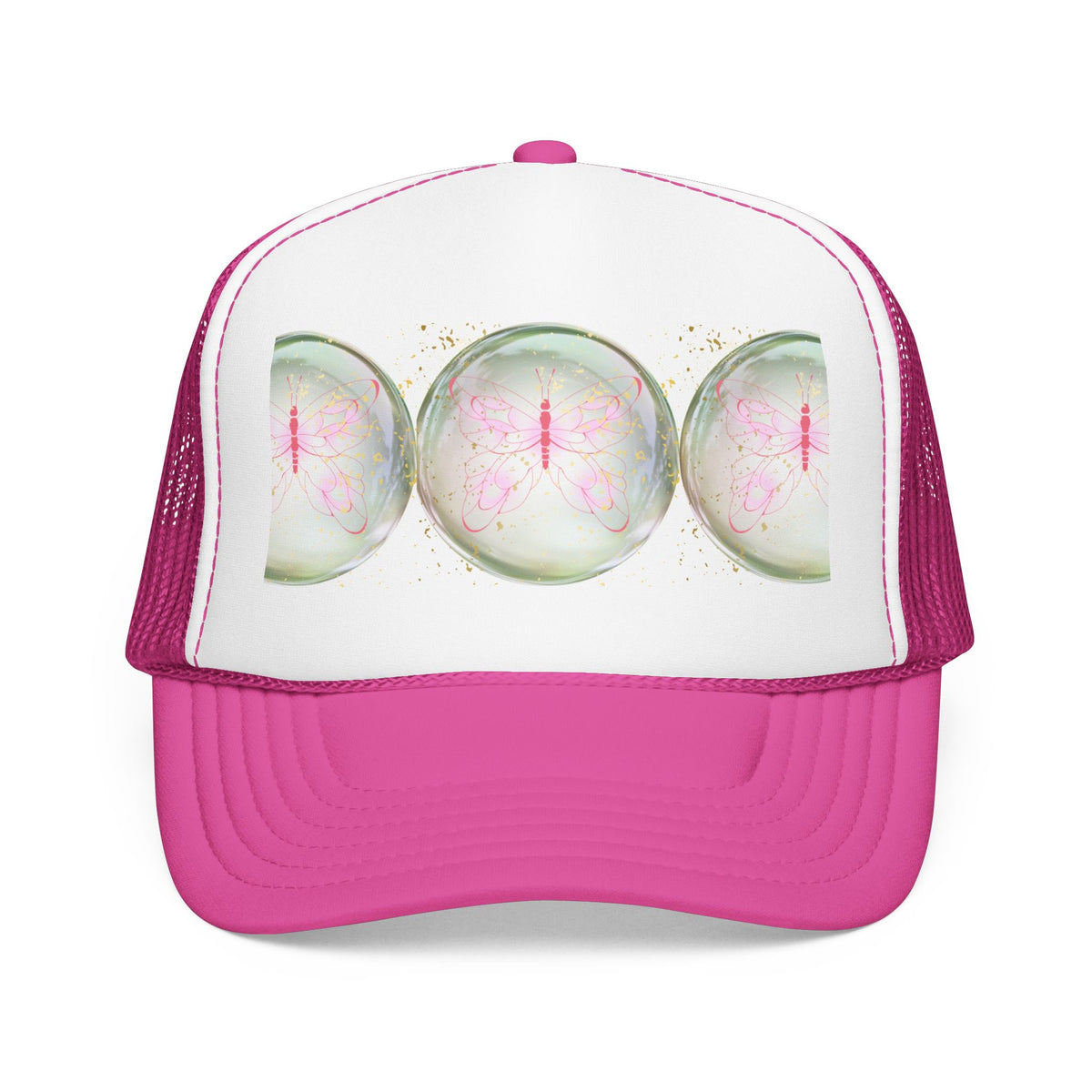 Pink Trucker Hat with Pastel Mushroom Moon Design