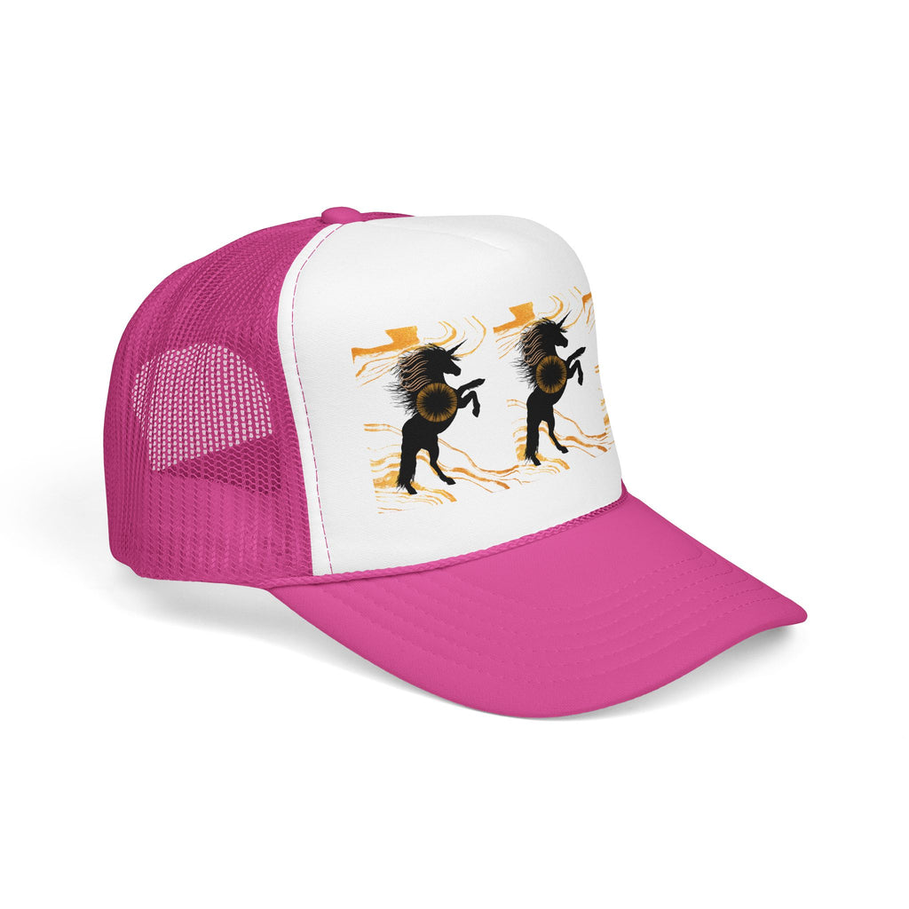 Black Foam Trucker Hat with Dancing Horse Print