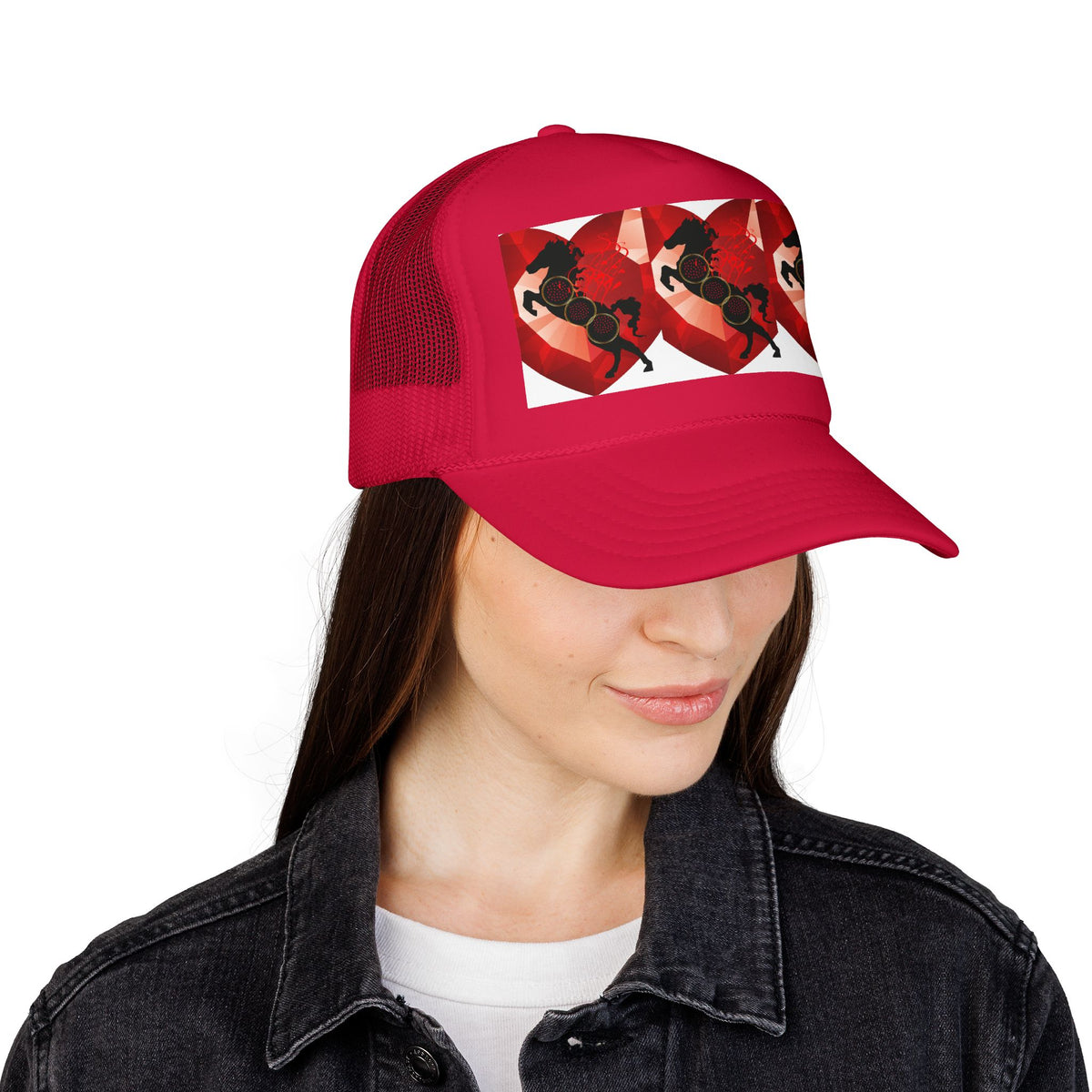Foam Trucker Hat with Red Saxophone Heart Design