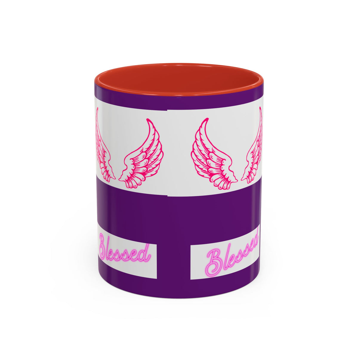 Pink Angel Wings Accent Coffee Mug — Feminine Wing Pattern Ceramic Mug (11/15 oz)
