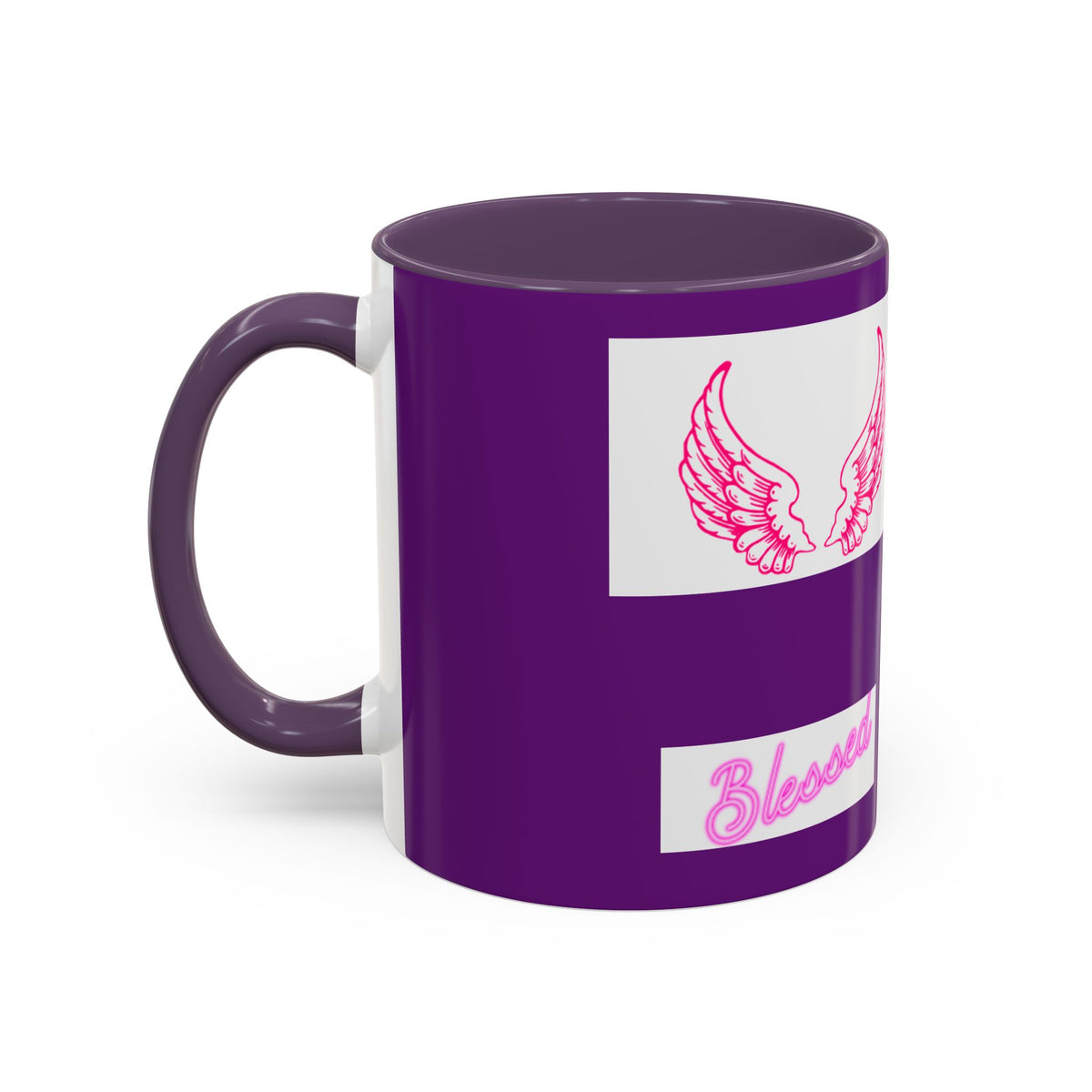 Pink Angel Wings Accent Coffee Mug — Feminine Wing Pattern Ceramic Mug (11/15 oz)