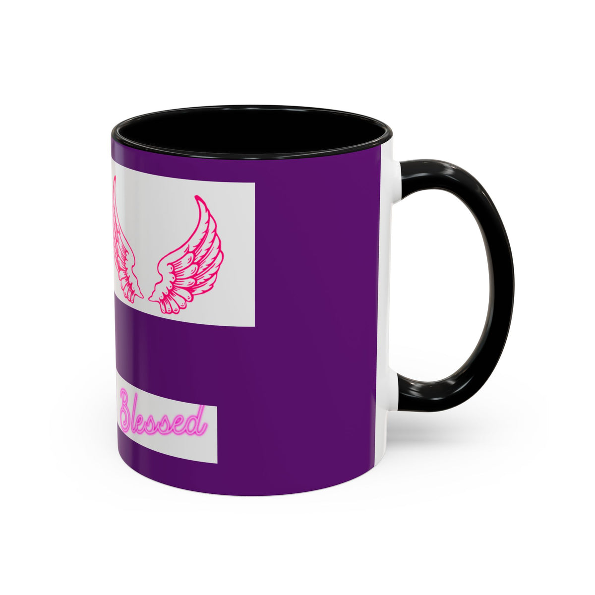 Pink Angel Wings Accent Coffee Mug — Feminine Wing Pattern Ceramic Mug (11/15 oz)