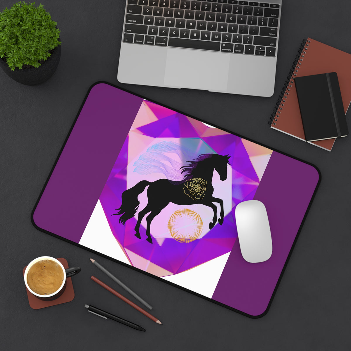 Mystical Black Horse Geometric Desk Mat