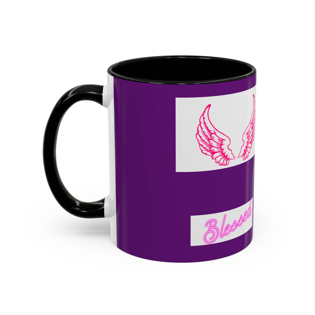 Pink Angel Wings Accent Coffee Mug — Feminine Wing Pattern Ceramic Mug (11/15 oz)