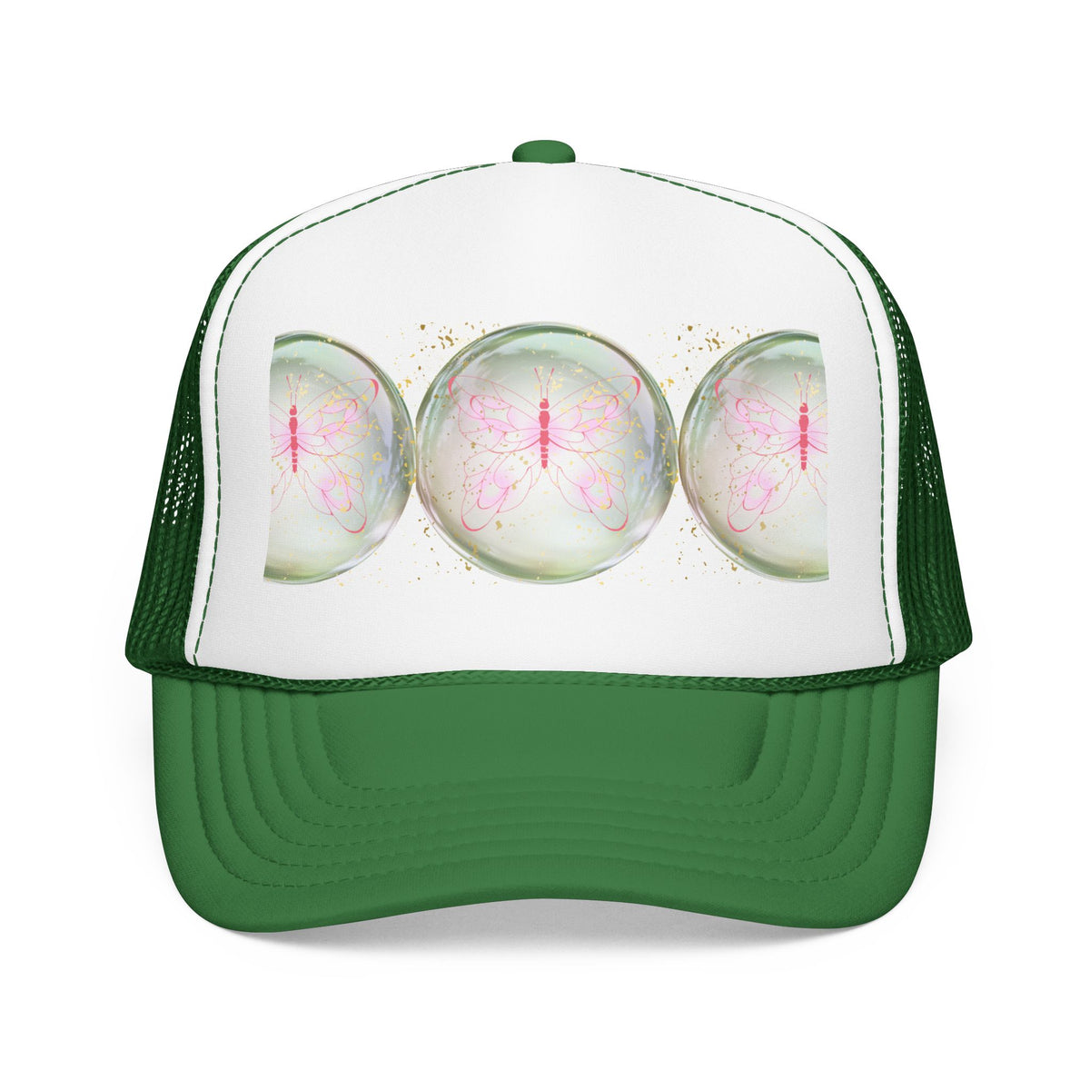 Pink Trucker Hat with Pastel Mushroom Moon Design