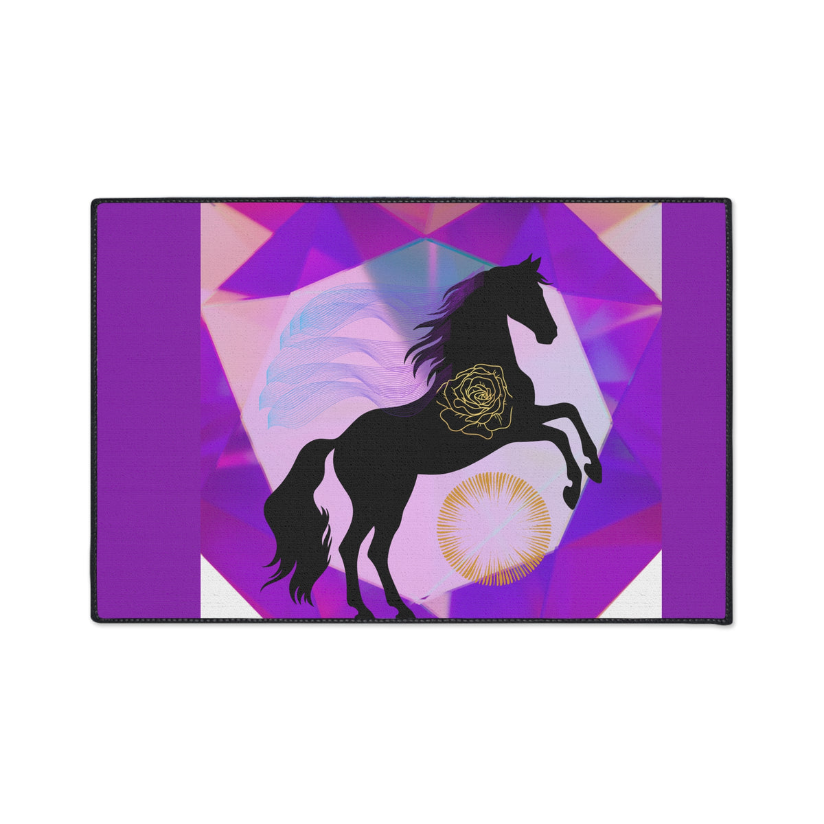 Mystical Black Horse Geometric Floor Mat