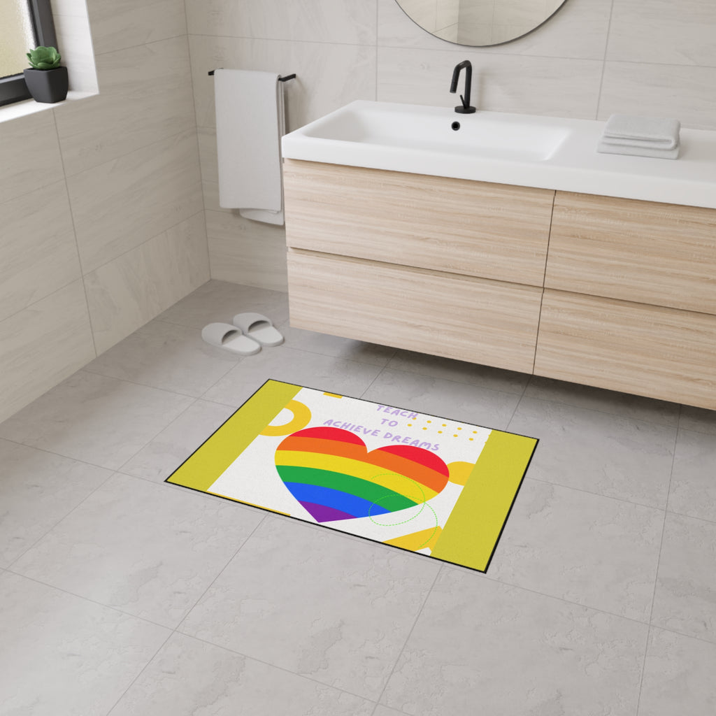 Teach to Achieve Dreams Rainbow Heart Floor Mat