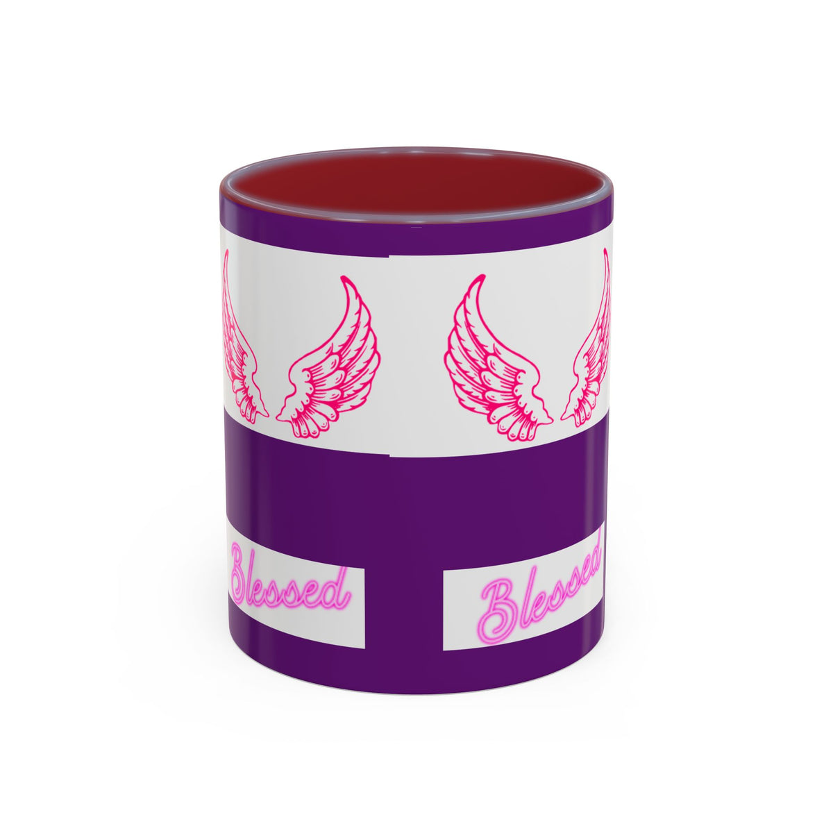 Pink Angel Wings Accent Coffee Mug — Feminine Wing Pattern Ceramic Mug (11/15 oz)