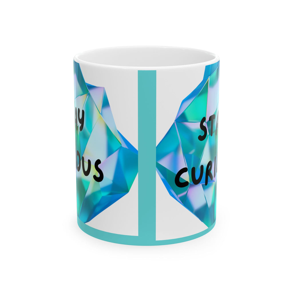 Colorful Geometric “Curious” Ceramic Mug
