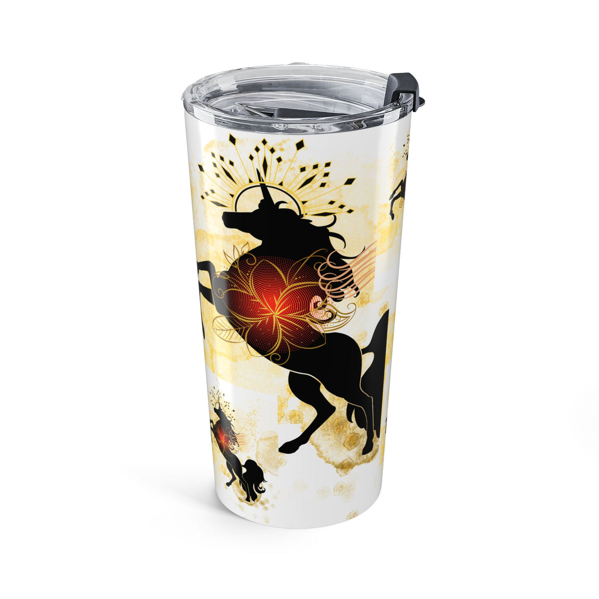 20oz Tumbler – Whimsical Horse Lover Black Red