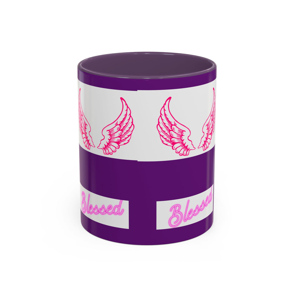 Pink Angel Wings Accent Coffee Mug — Feminine Wing Pattern Ceramic Mug (11/15 oz)