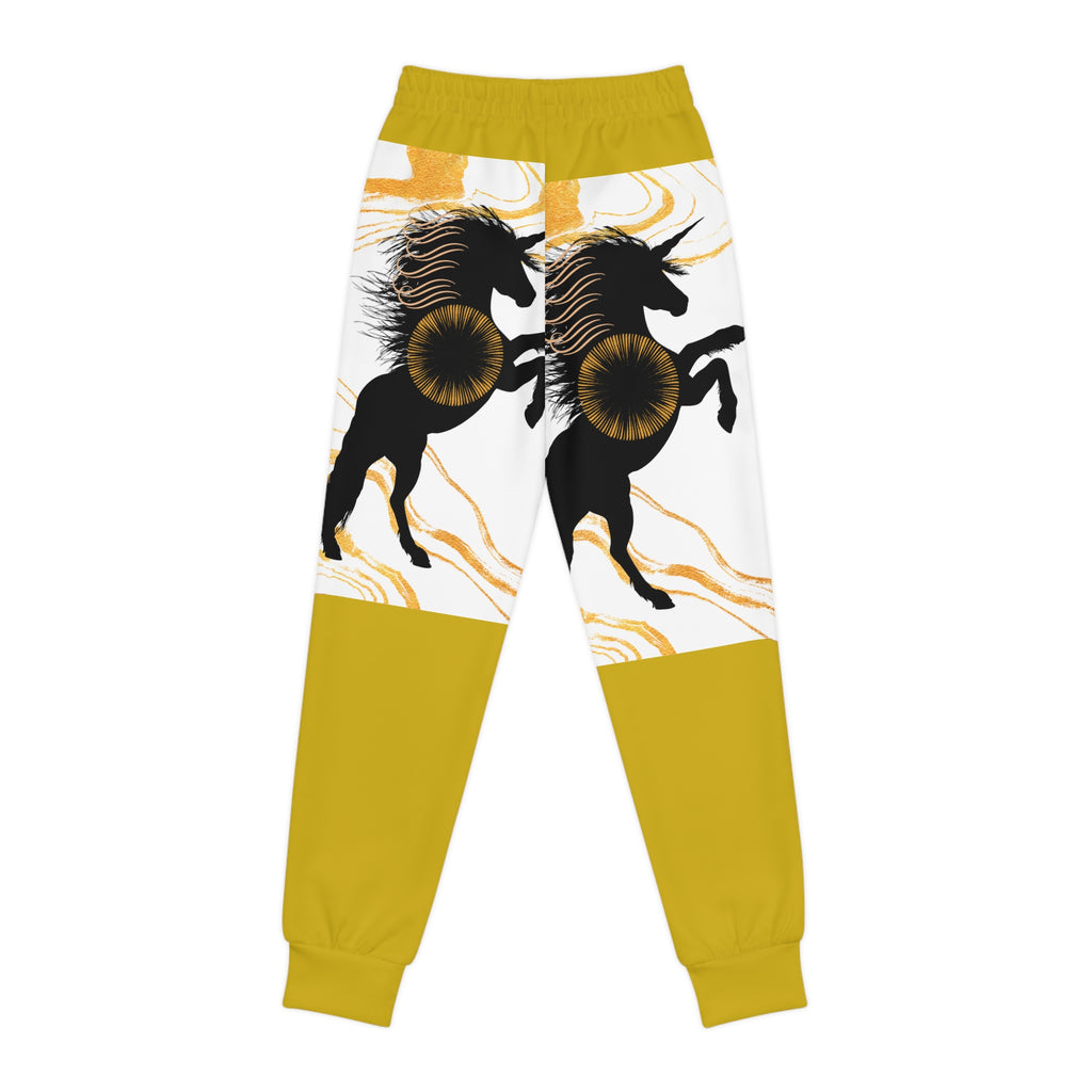 Youth Joggers with Black and Gold Prancing Horse Design