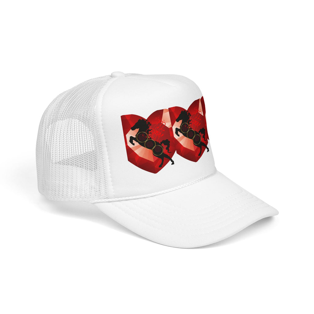 Foam Trucker Hat with Red Saxophone Heart Design