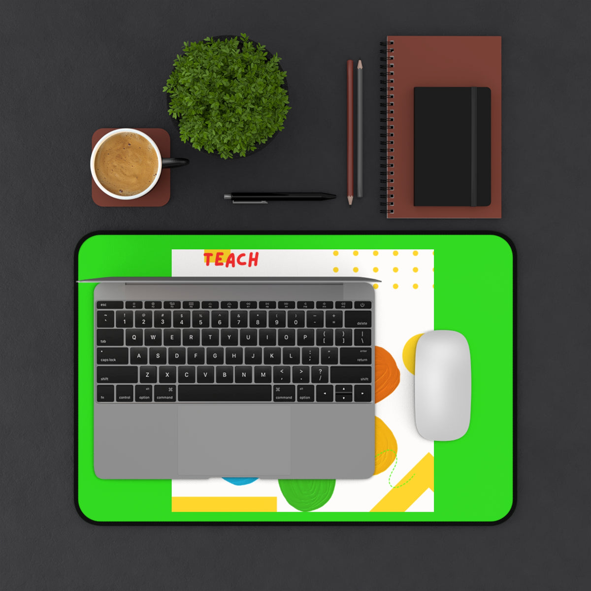 Teach Learn Grow Colorful Flower Desk Mat
