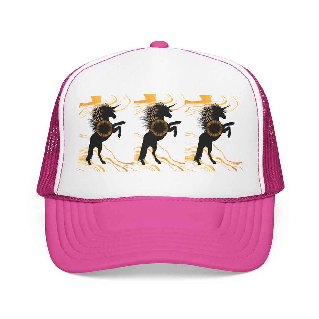 Black Foam Trucker Hat with Dancing Horse Print