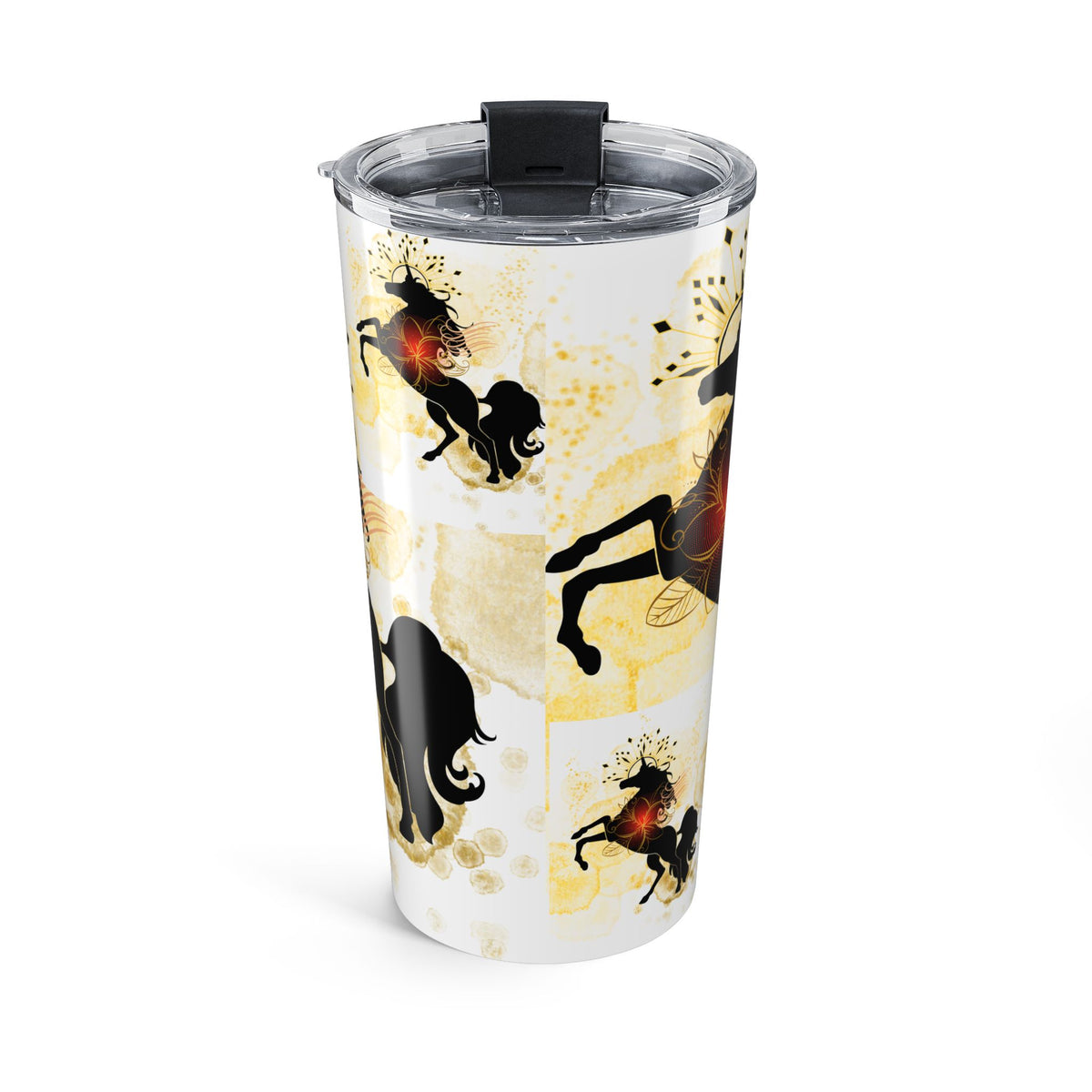 20oz Tumbler – Whimsical Horse Lover Black Red