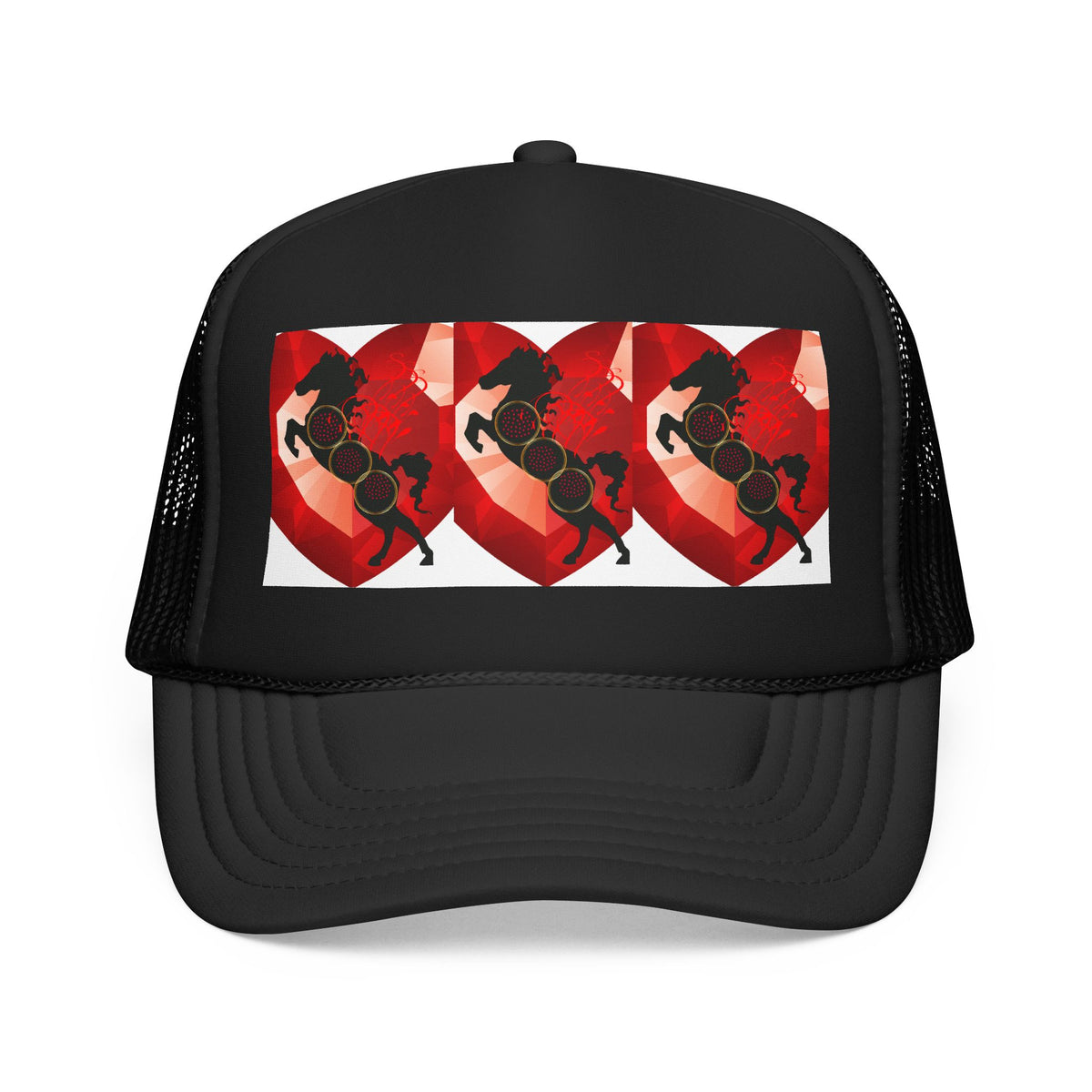 Foam Trucker Hat with Red Saxophone Heart Design
