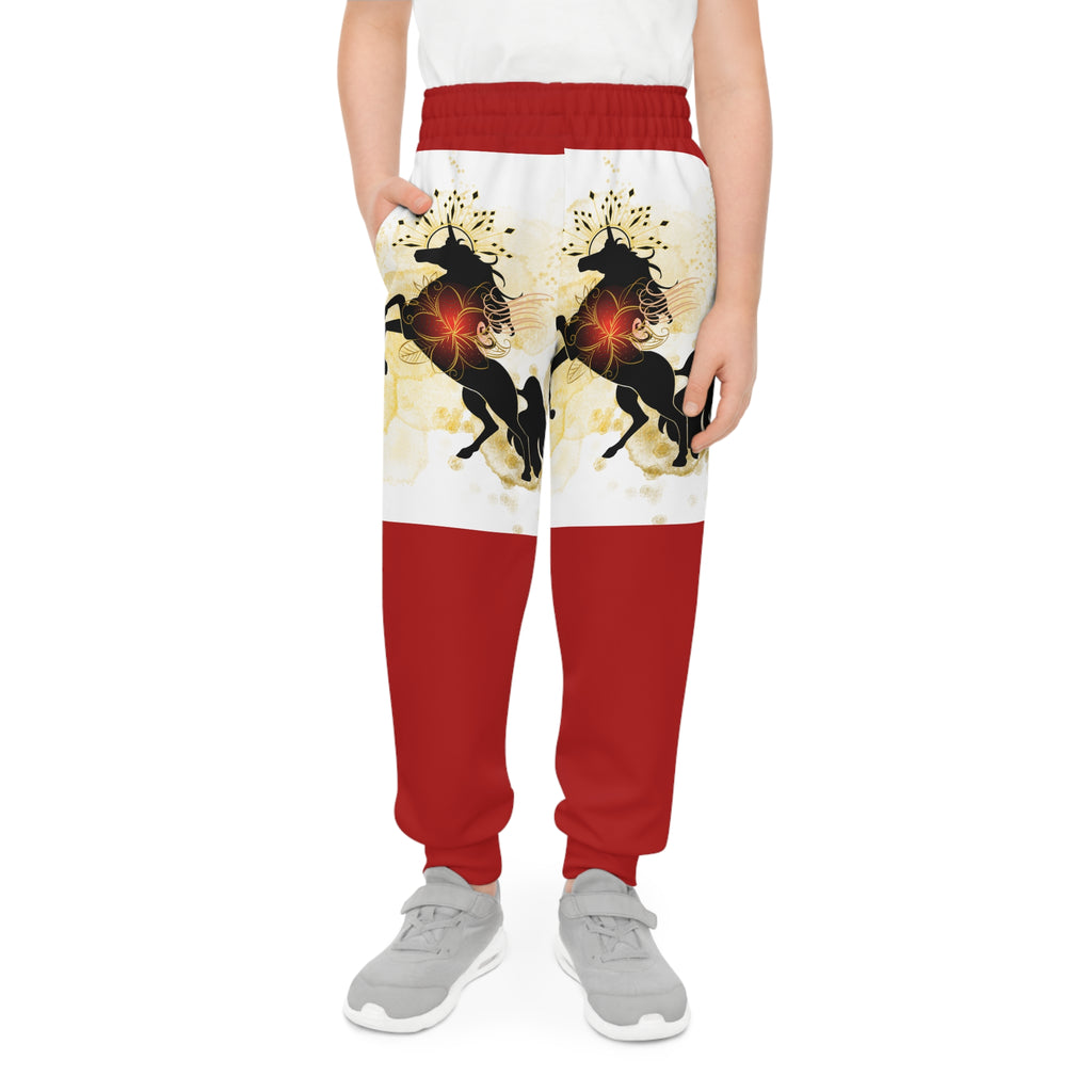 Youth Joggers with Fiery Black Stallion Art