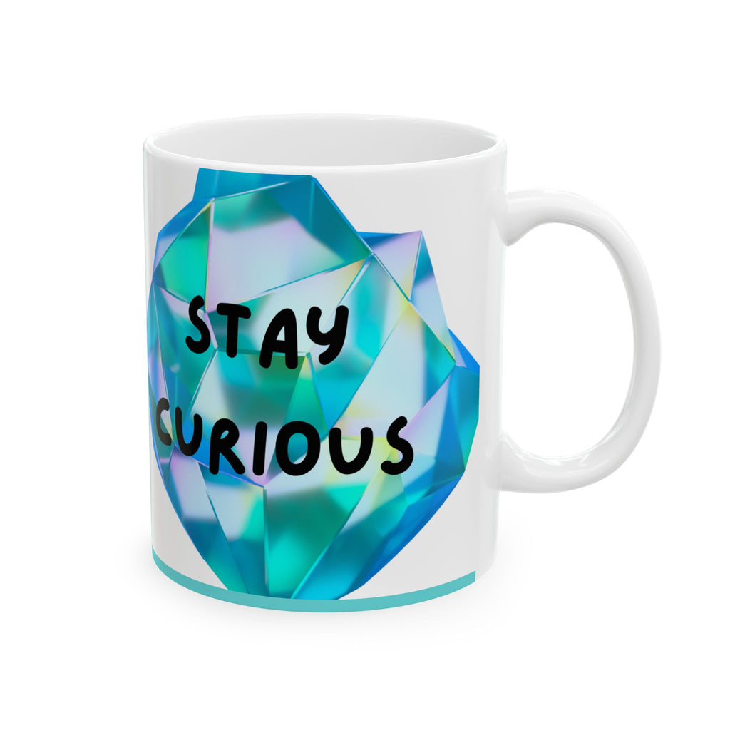 Colorful Geometric “Curious” Ceramic Mug
