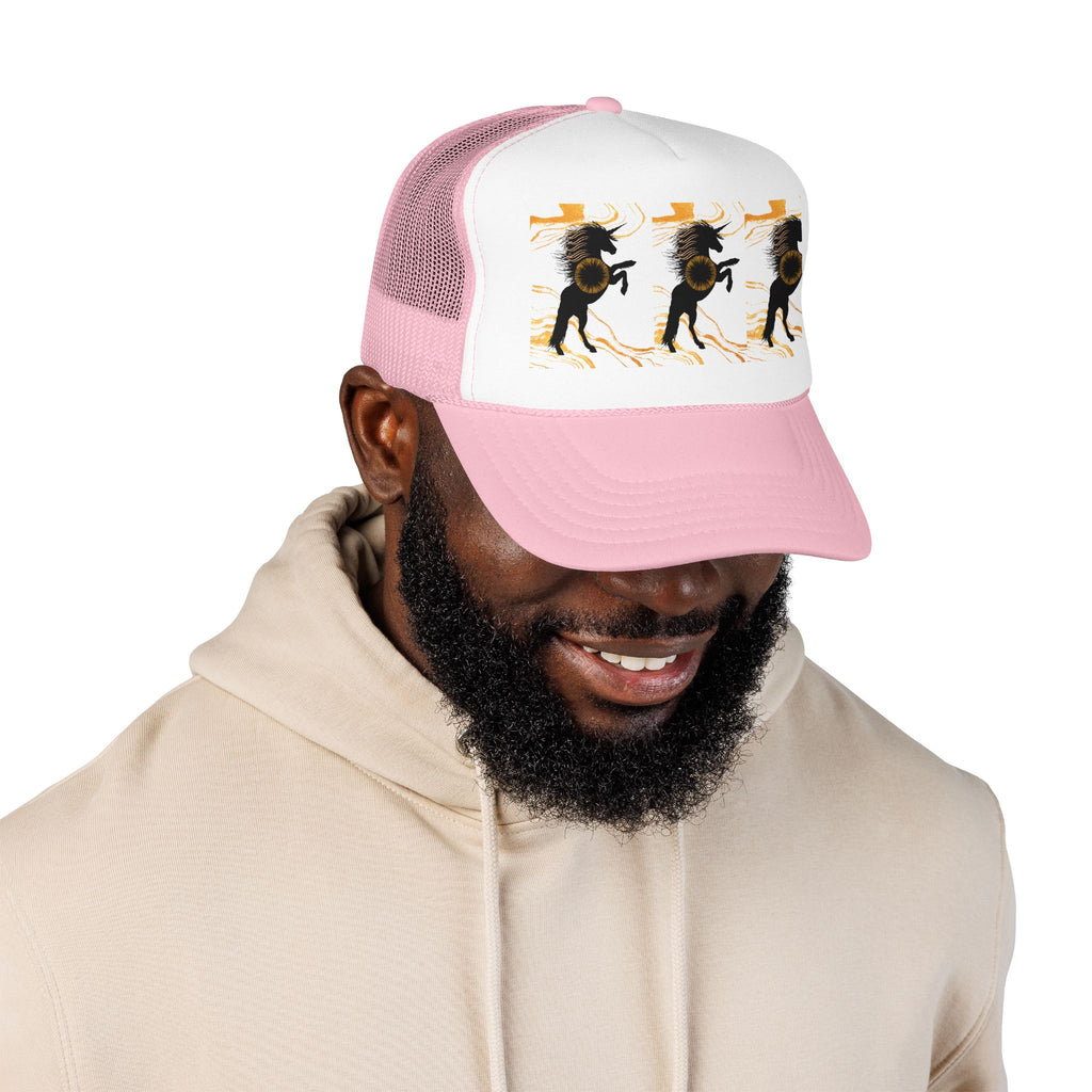 Black Foam Trucker Hat with Dancing Horse Print