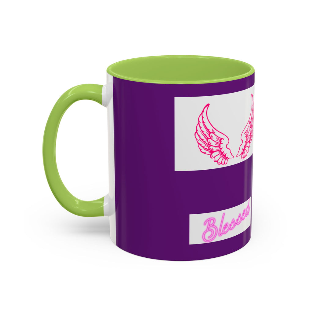 Pink Angel Wings Accent Coffee Mug — Feminine Wing Pattern Ceramic Mug (11/15 oz)