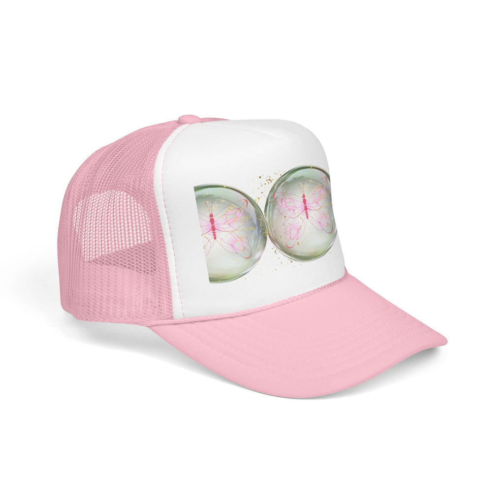 Pink Trucker Hat with Pastel Mushroom Moon Design
