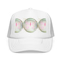 Pink Trucker Hat with Pastel Mushroom Moon Design