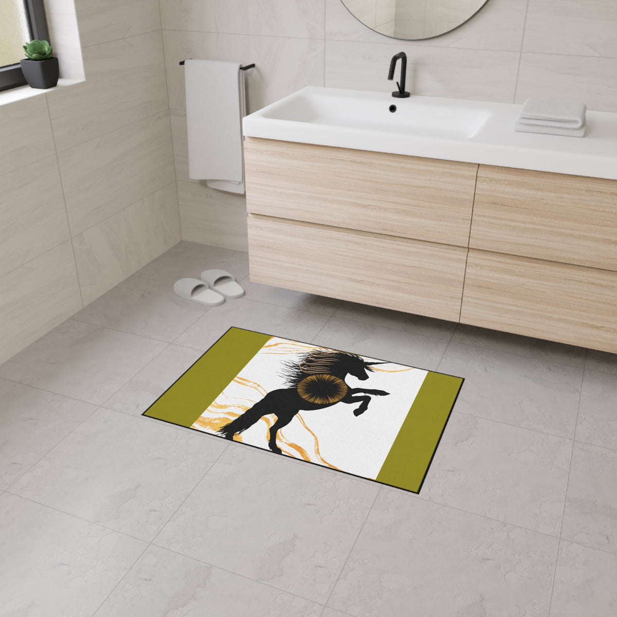 Rearing Black Horse Floor Mat – Equestrian Home Decor