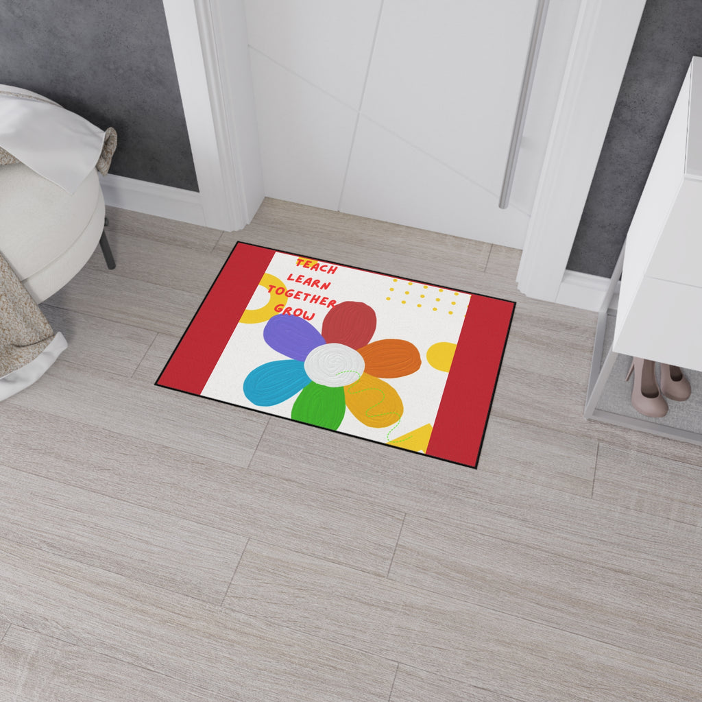 Teach Learn Together Grow Flower Classroom Floor Mat