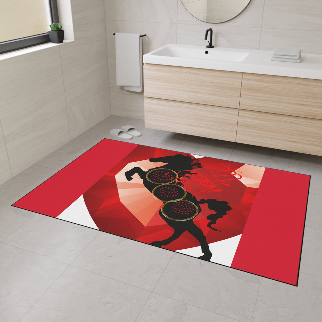 Heavy Duty Floor Mat – Red Black Gothic Rock Horse Design