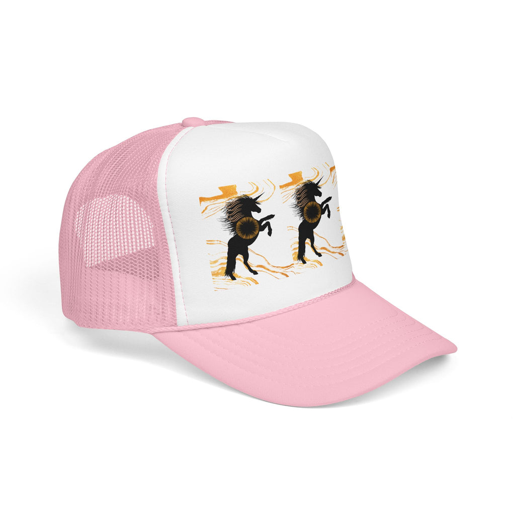 Black Foam Trucker Hat with Dancing Horse Print