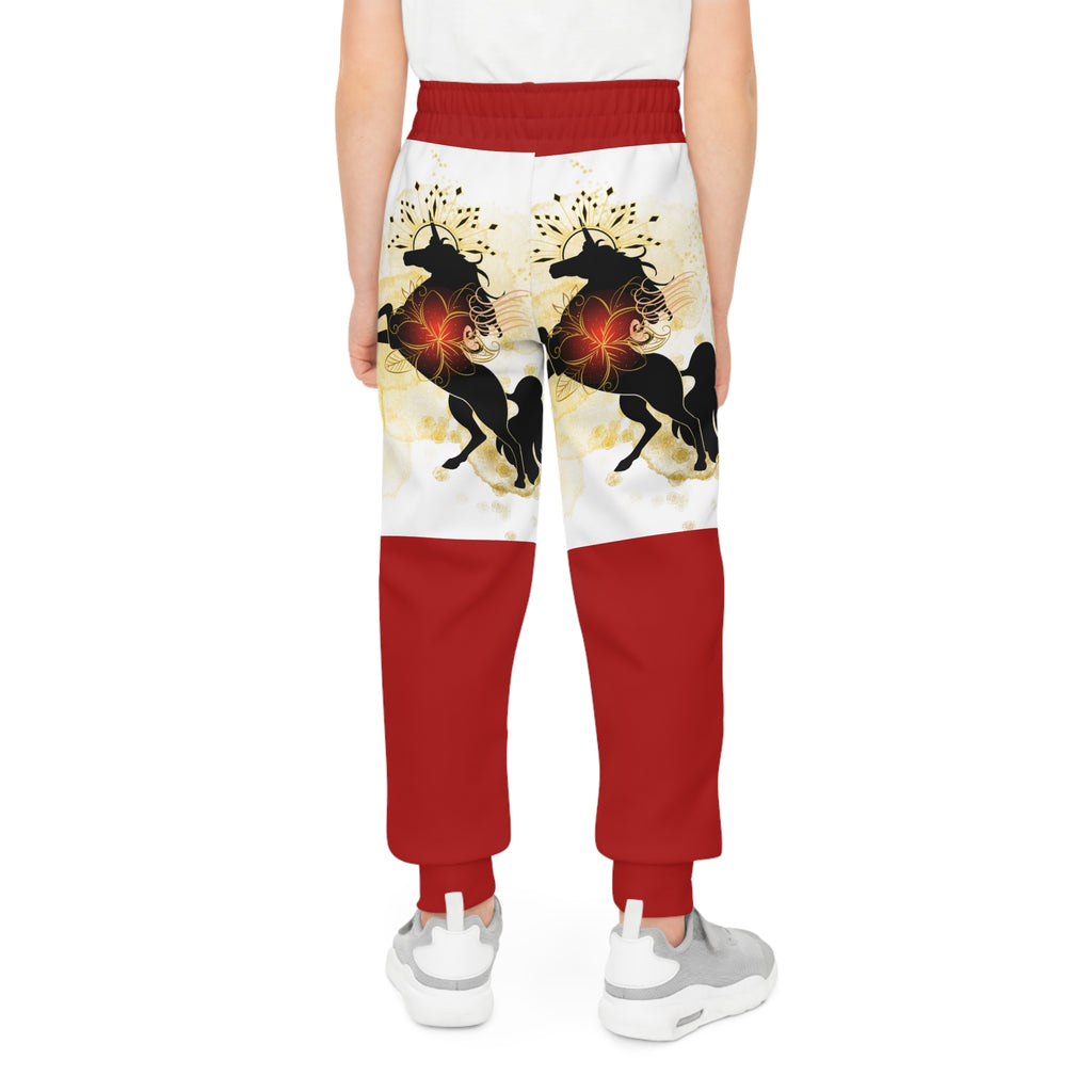 Youth Joggers with Fiery Black Stallion Art