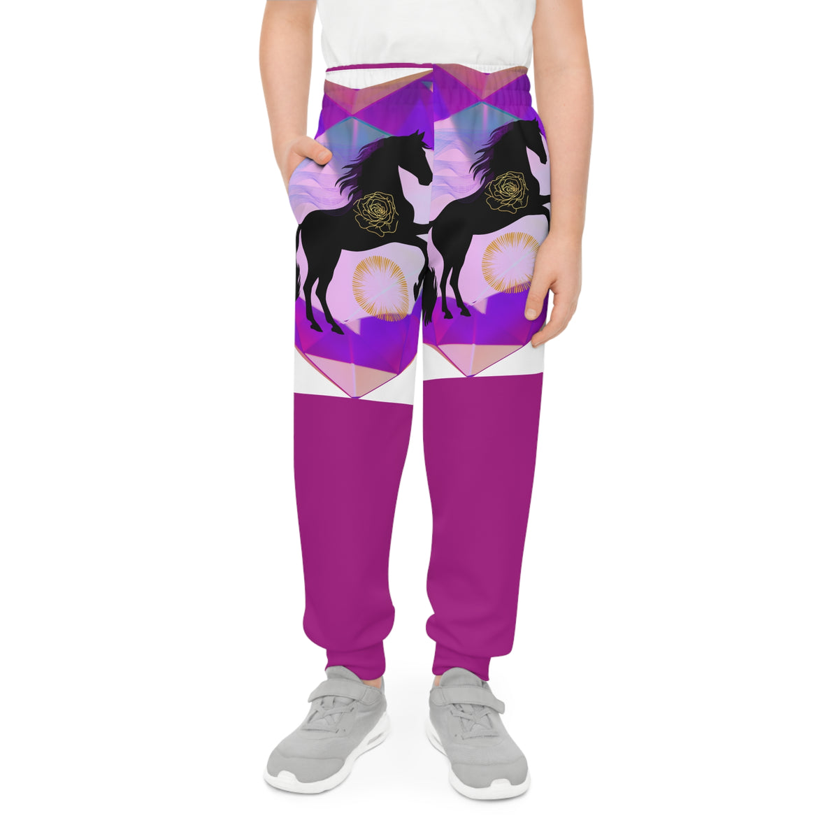 Youth Joggers with Purple Geometric Unicorn Design